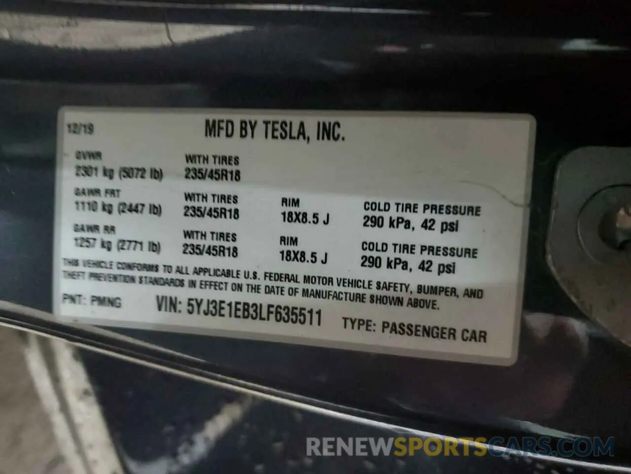 14 Photograph of a damaged car 5YJ3E1EB3LF635511 TESLA MODEL 3 2020