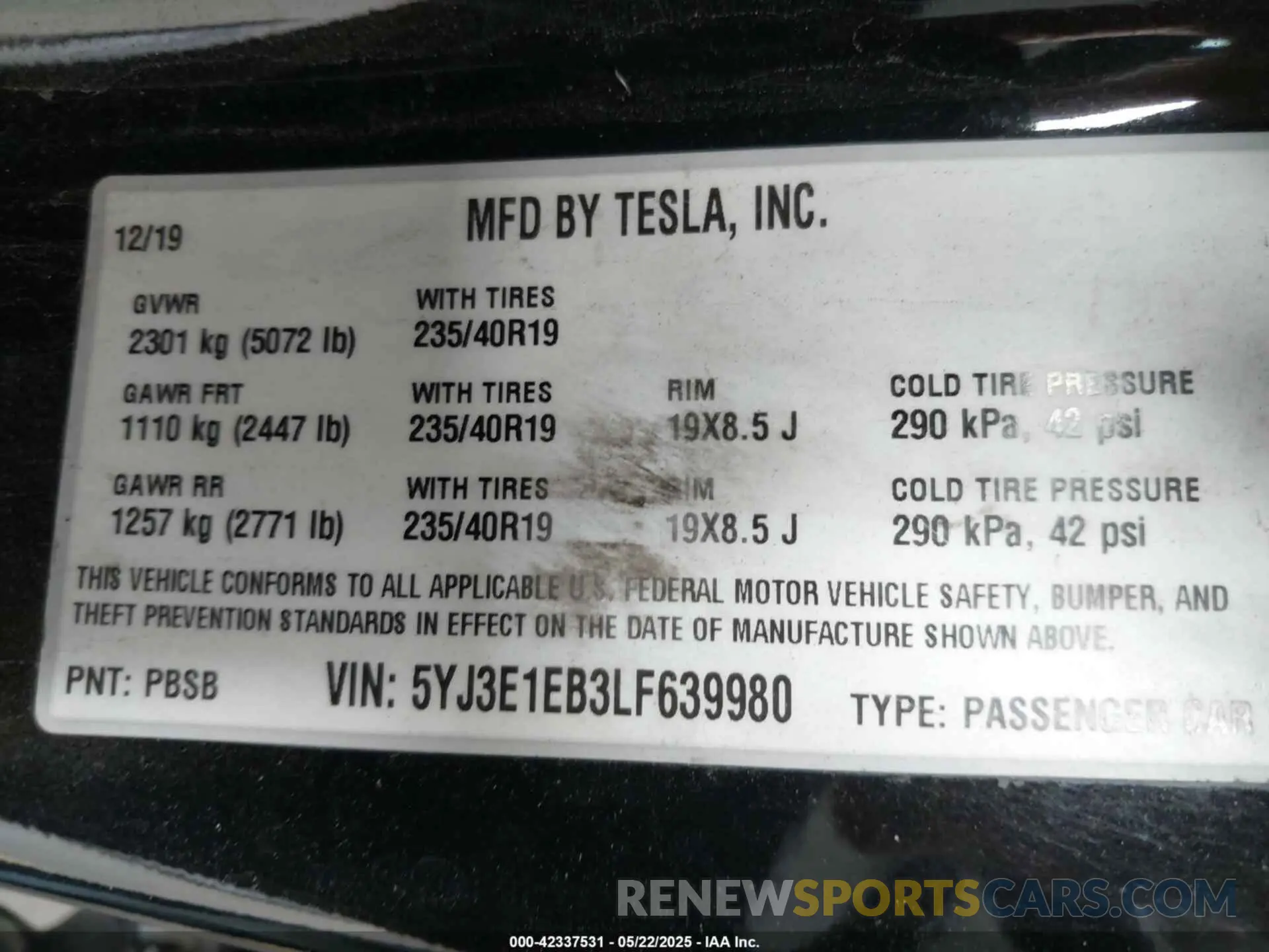 9 Фотография поврежденного автомобиля 5YJ3E1EB3LF639980 TESLA MODEL 3 2020