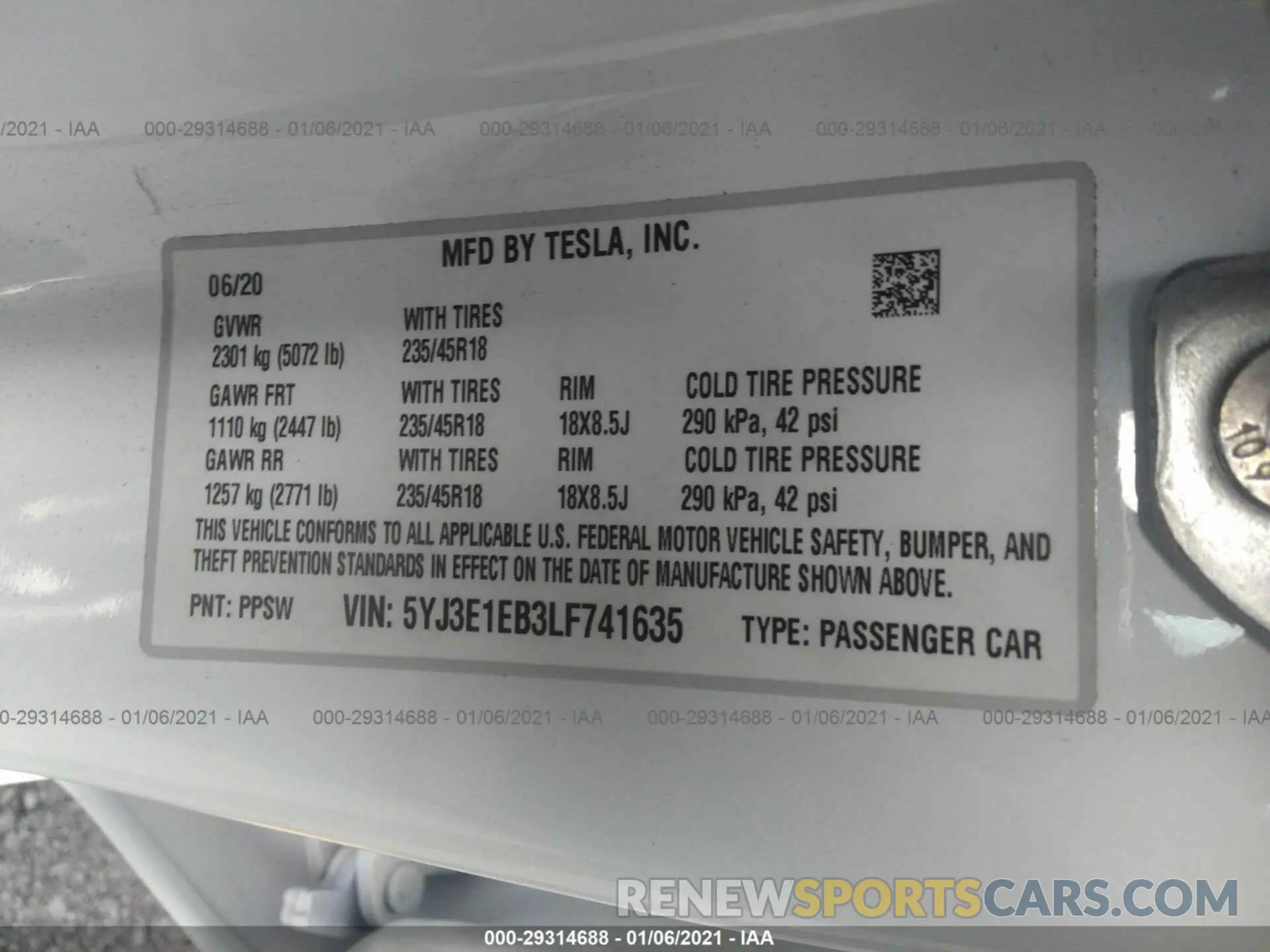 9 Photograph of a damaged car 5YJ3E1EB3LF741635 TESLA MODEL 3 2020