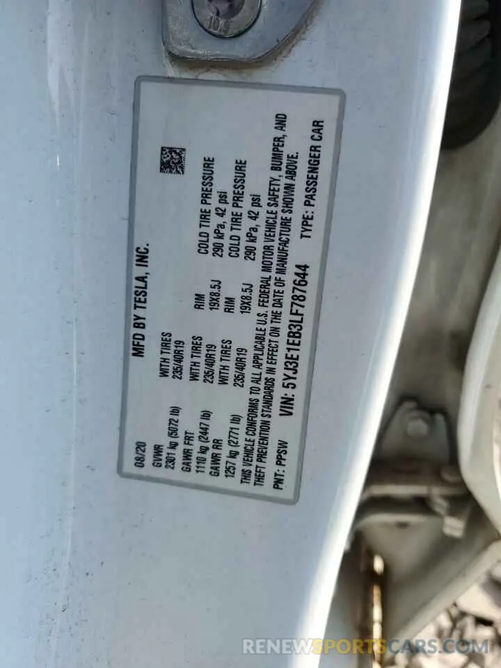 12 Photograph of a damaged car 5YJ3E1EB3LF787644 TESLA MODEL 3 2020