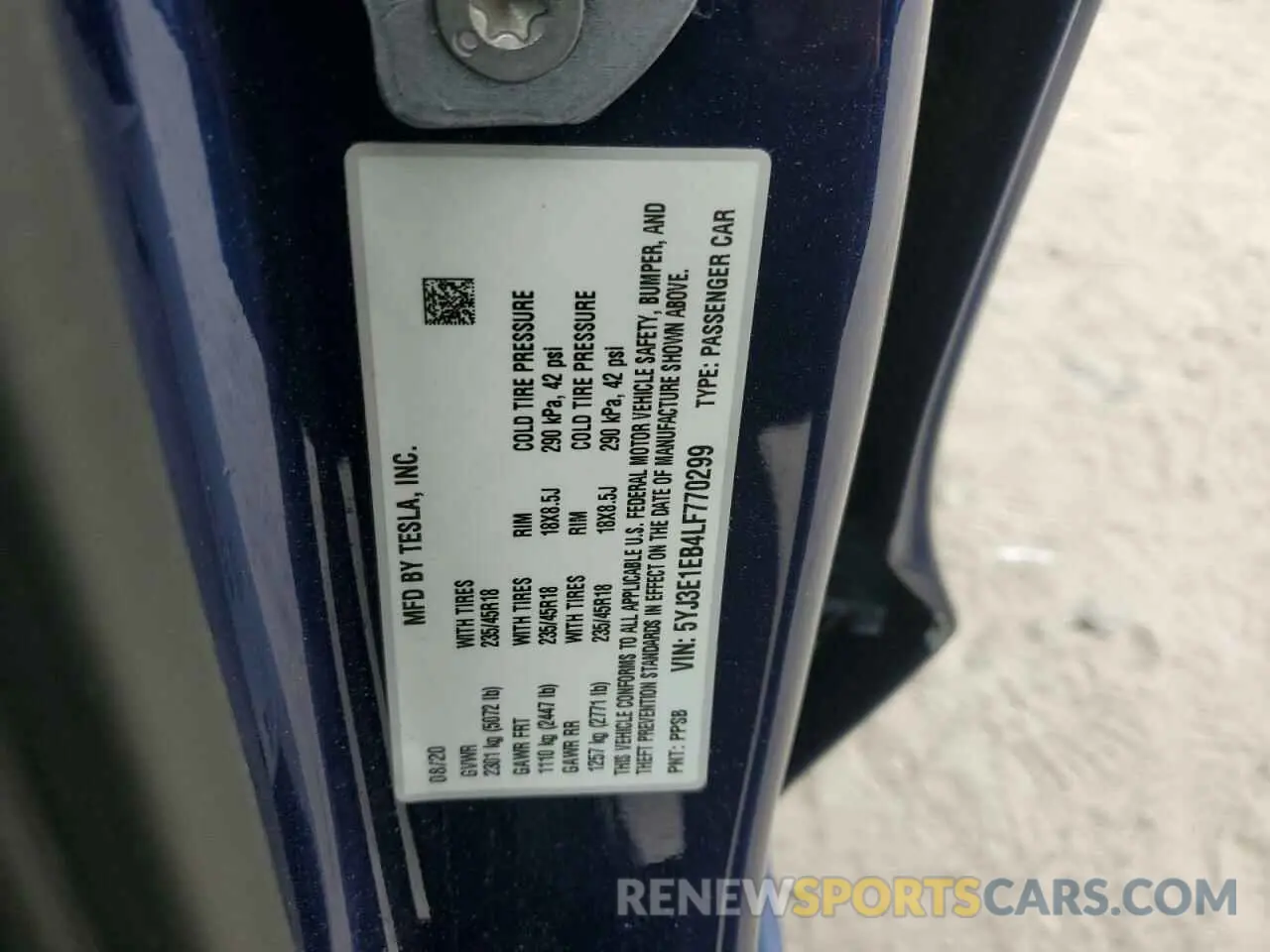 12 Photograph of a damaged car 5YJ3E1EB4LF770299 TESLA MODEL 3 2020