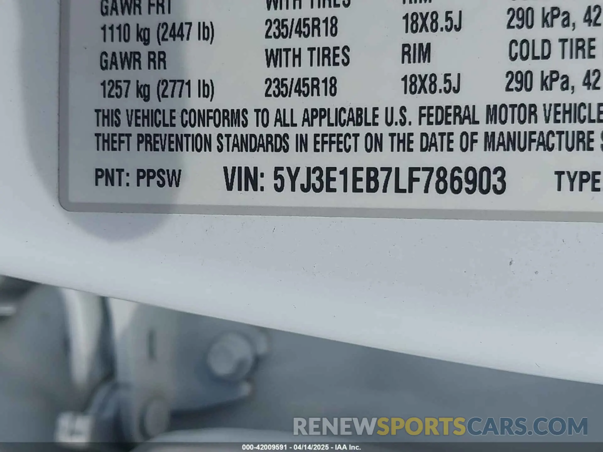 9 Photograph of a damaged car 5YJ3E1EB7LF786903 TESLA MODEL 3 2020