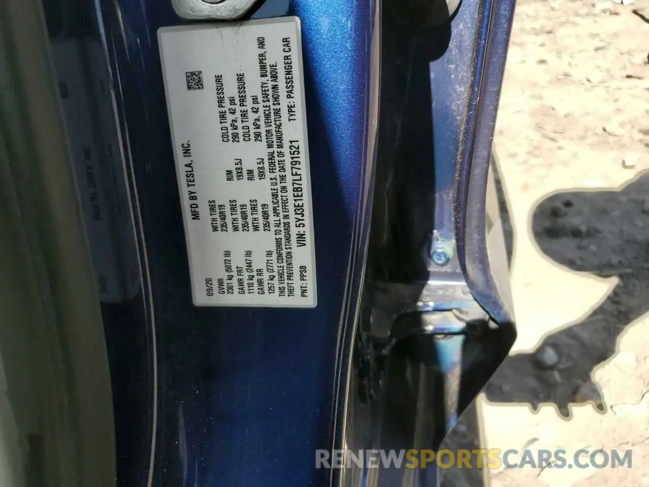 12 Фотография поврежденного автомобиля 5YJ3E1EB7LF791521 TESLA MODEL 3 2020
