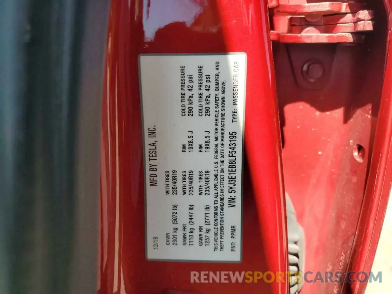 12 Фотография поврежденного автомобиля 5YJ3E1EB8LF543195 TESLA MODEL 3 2020