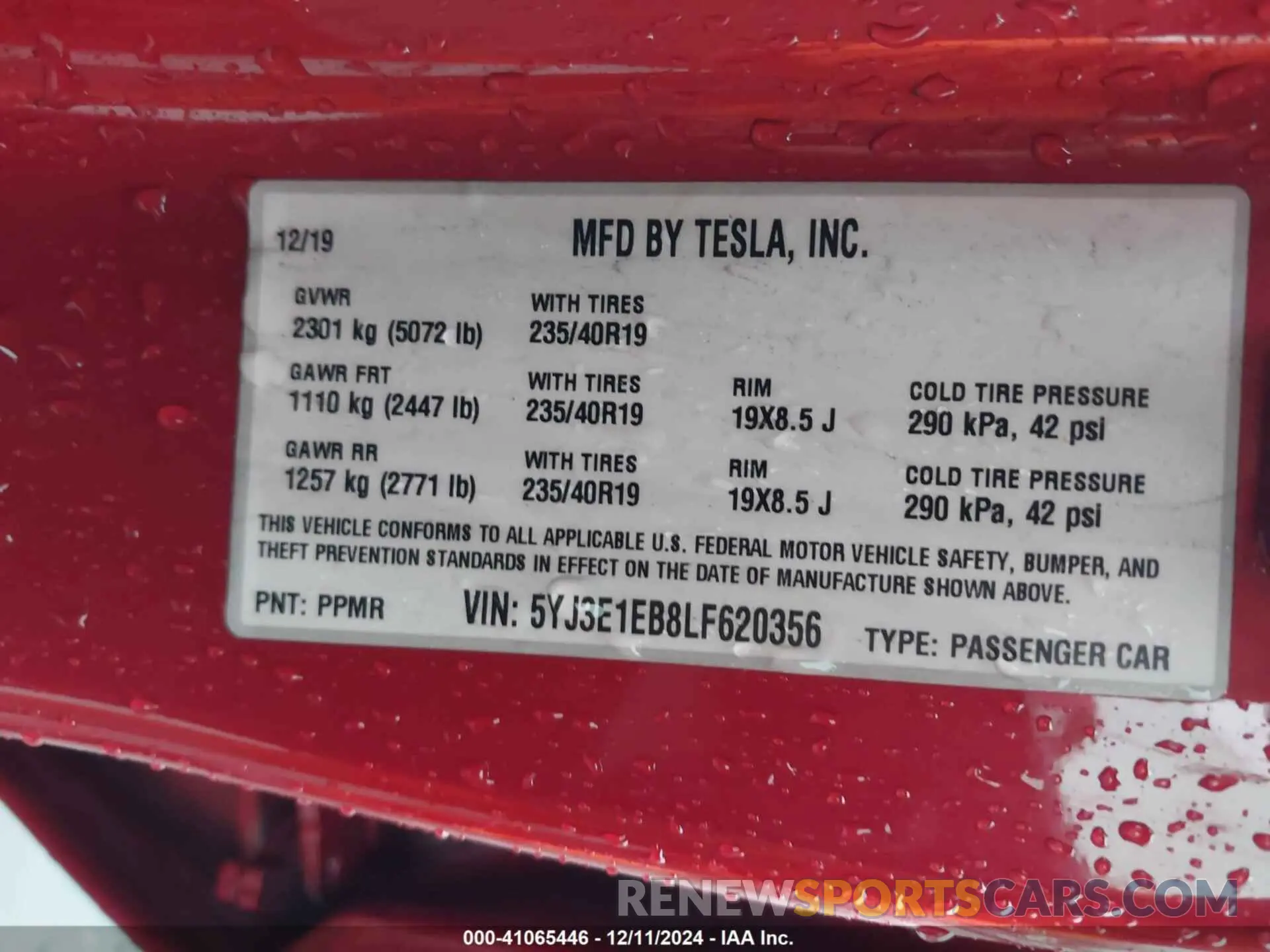 9 Photograph of a damaged car 5YJ3E1EB8LF620356 TESLA MODEL 3 2020