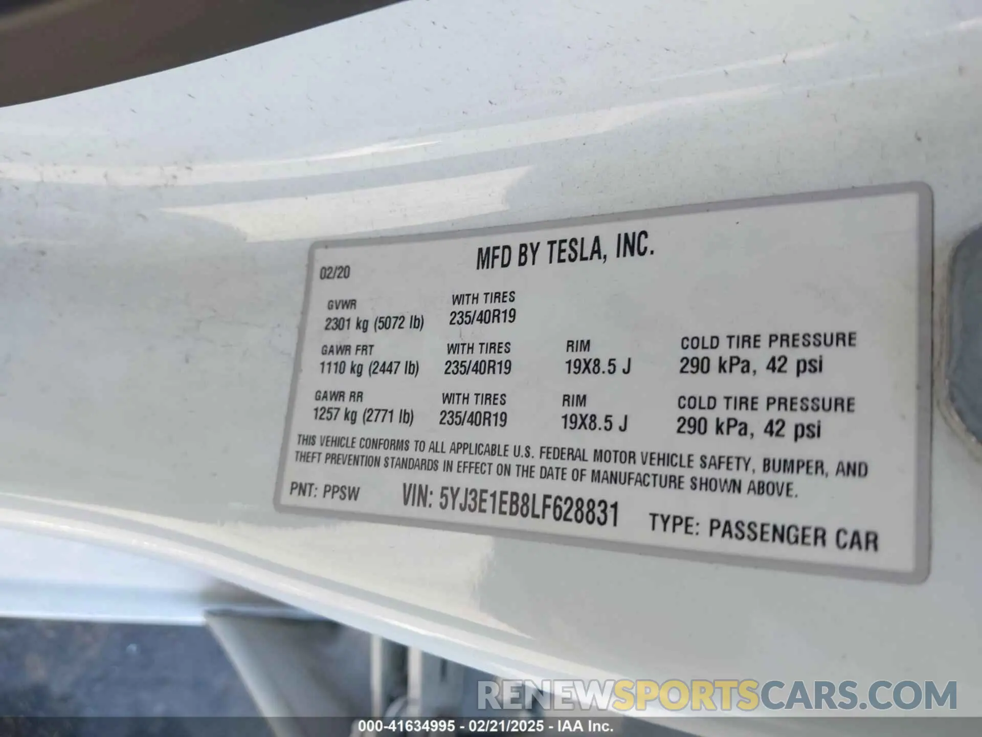 9 Photograph of a damaged car 5YJ3E1EB8LF628831 TESLA MODEL 3 2020