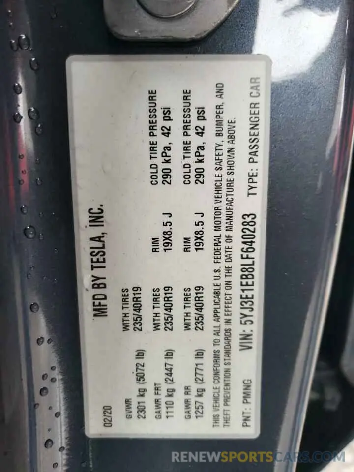 12 Photograph of a damaged car 5YJ3E1EB8LF640283 TESLA MODEL 3 2020