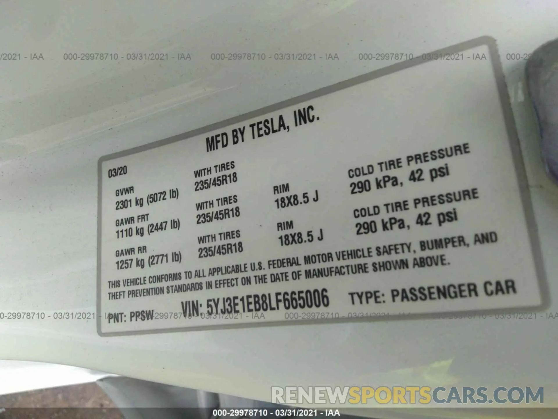 9 Photograph of a damaged car 5YJ3E1EB8LF665006 TESLA MODEL 3 2020