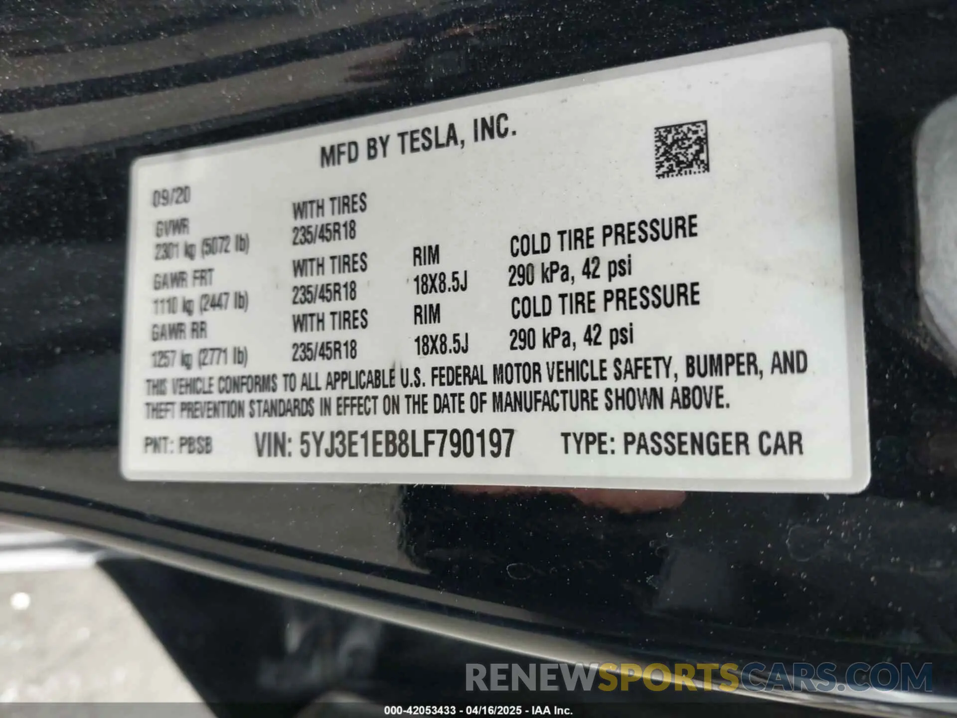 9 Photograph of a damaged car 5YJ3E1EB8LF790197 TESLA MODEL 3 2020