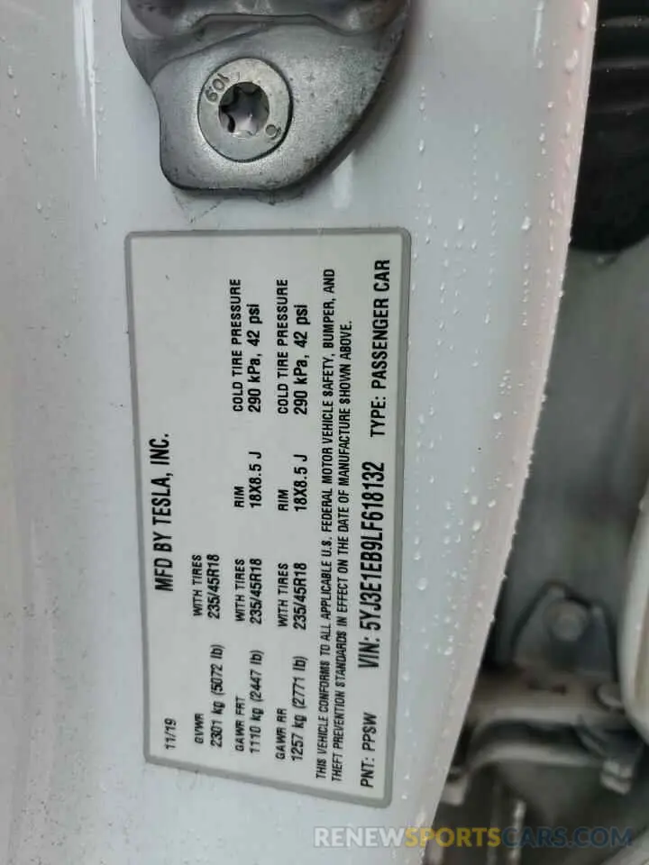 12 Photograph of a damaged car 5YJ3E1EB9LF618132 TESLA MODEL 3 2020
