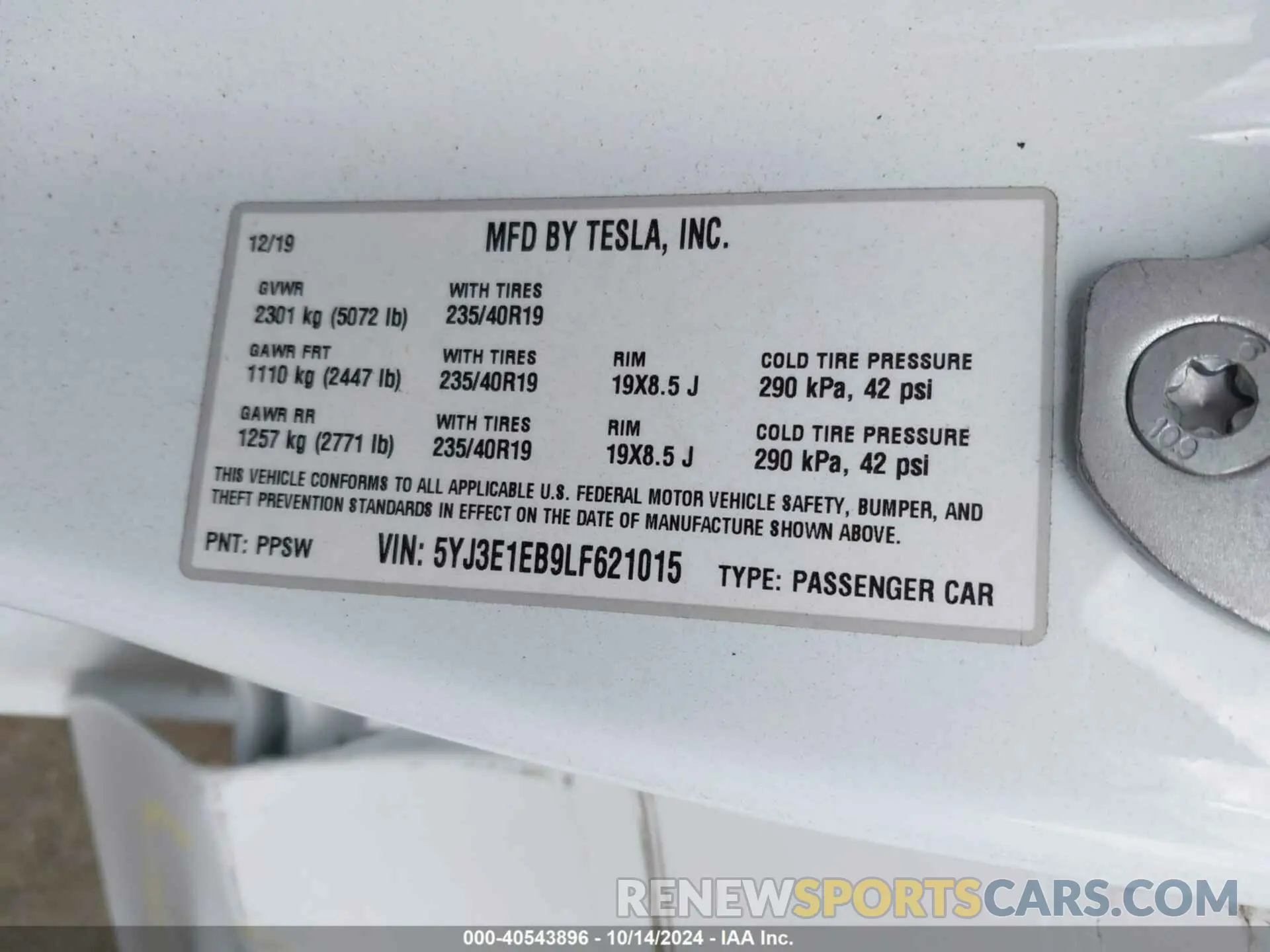 9 Фотография поврежденного автомобиля 5YJ3E1EB9LF621015 TESLA MODEL 3 2020