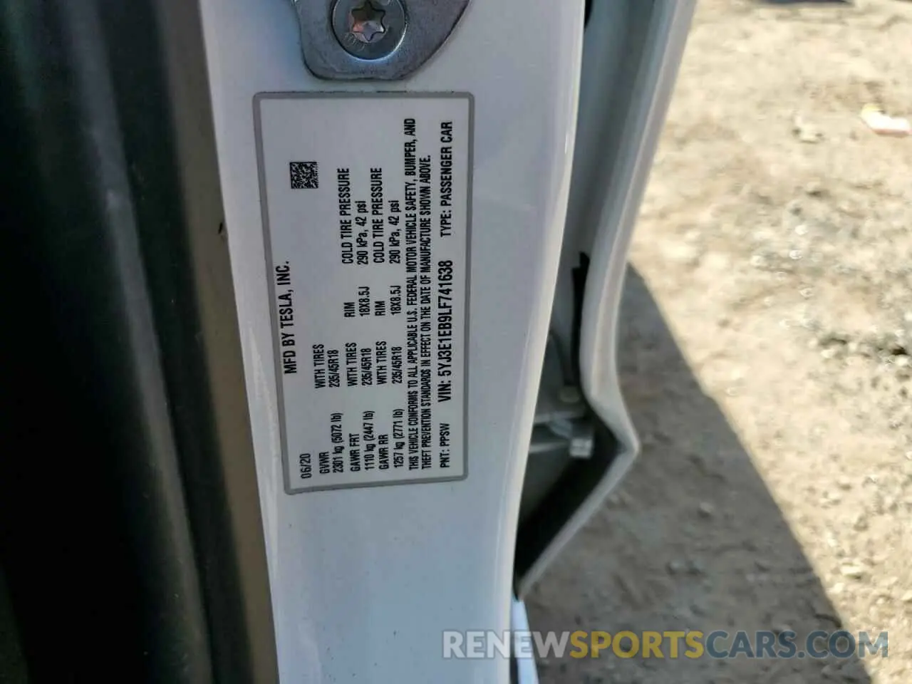 12 Фотография поврежденного автомобиля 5YJ3E1EB9LF741638 TESLA MODEL 3 2020