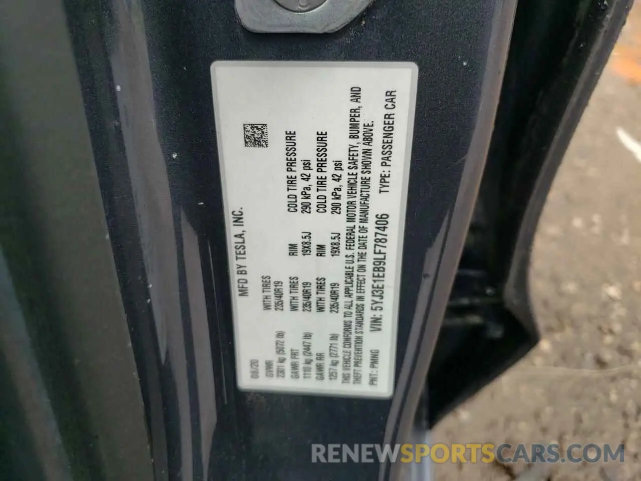 12 Фотография поврежденного автомобиля 5YJ3E1EB9LF787406 TESLA MODEL 3 2020