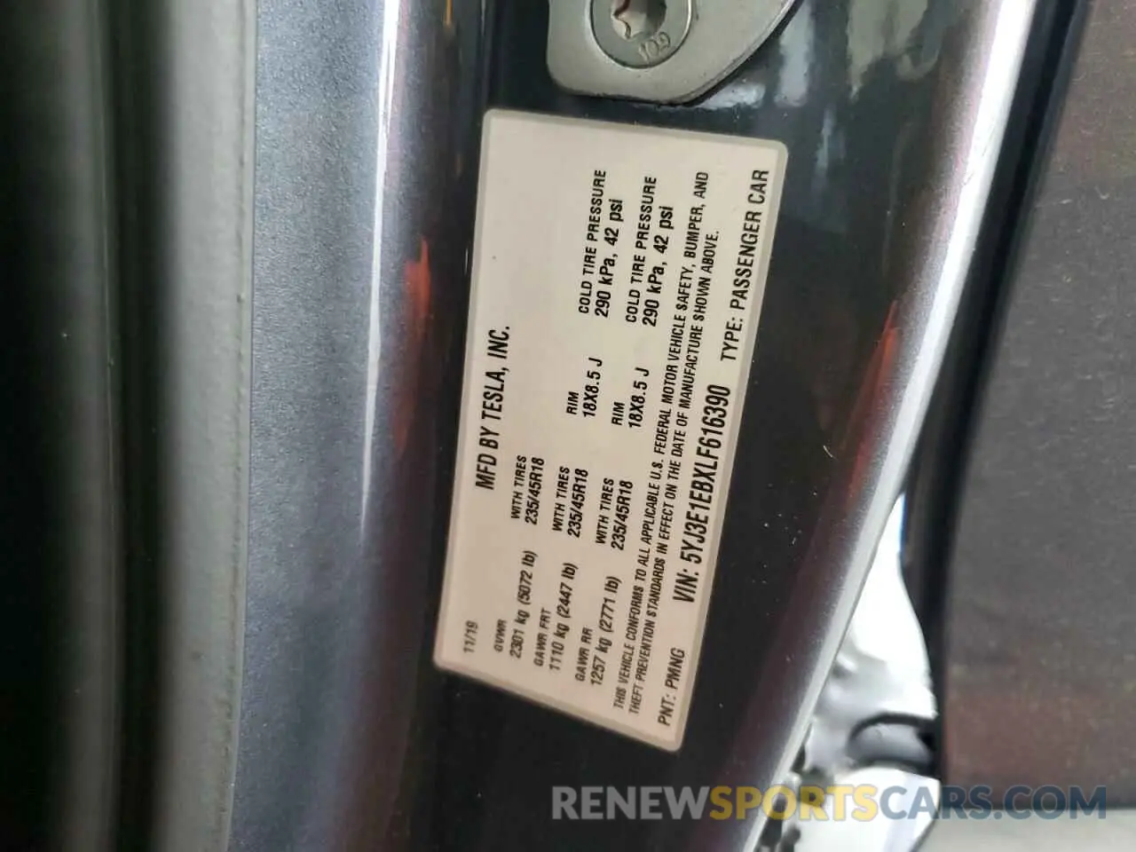 12 Фотография поврежденного автомобиля 5YJ3E1EBXLF616390 TESLA MODEL 3 2020