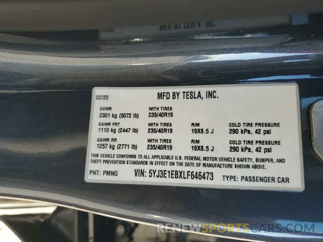 12 Photograph of a damaged car 5YJ3E1EBXLF646473 TESLA MODEL 3 2020