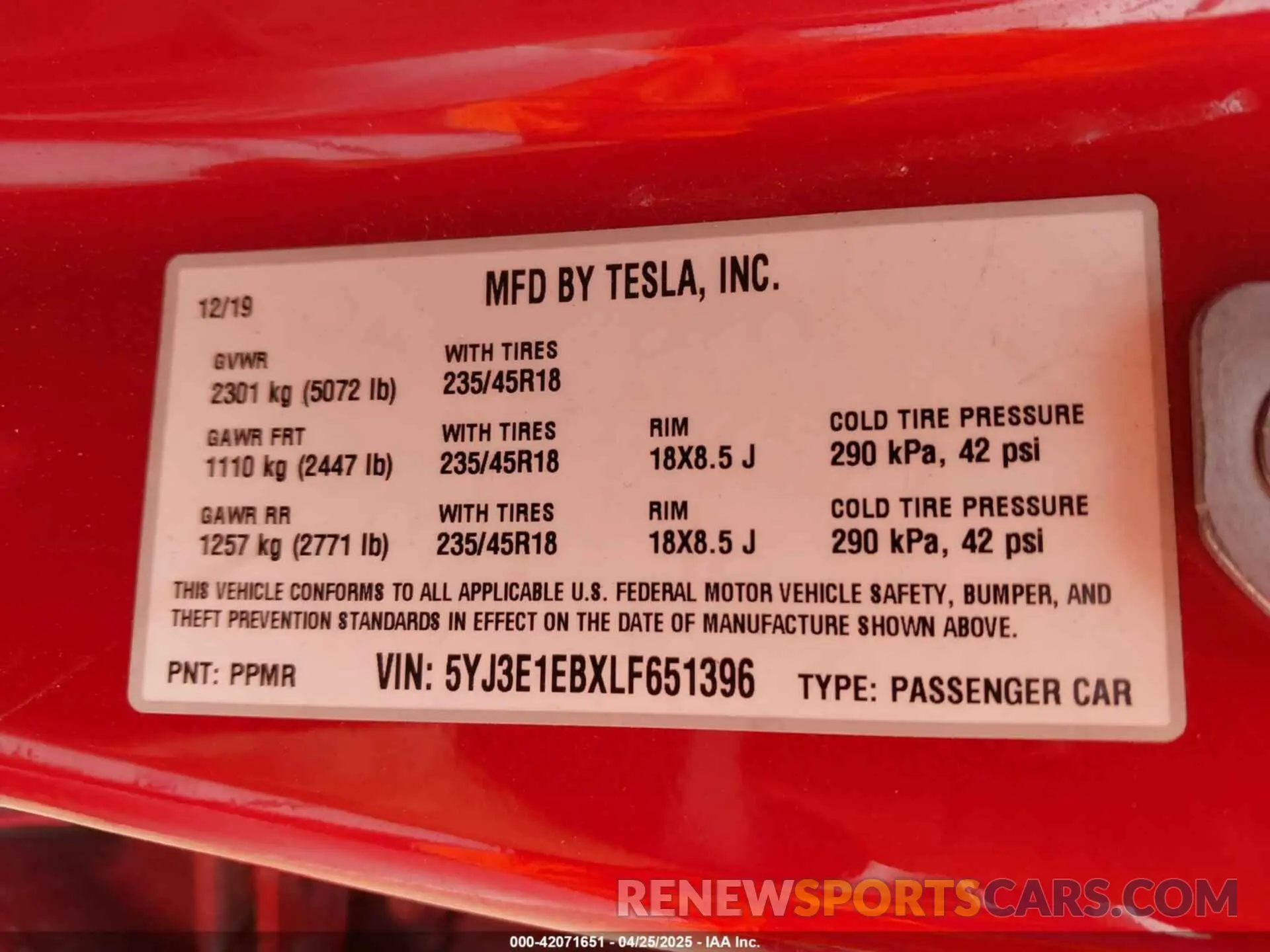 9 Photograph of a damaged car 5YJ3E1EBXLF651396 TESLA MODEL 3 2020