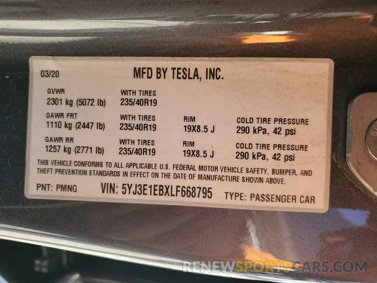 12 Photograph of a damaged car 5YJ3E1EBXLF668795 TESLA MODEL 3 2020