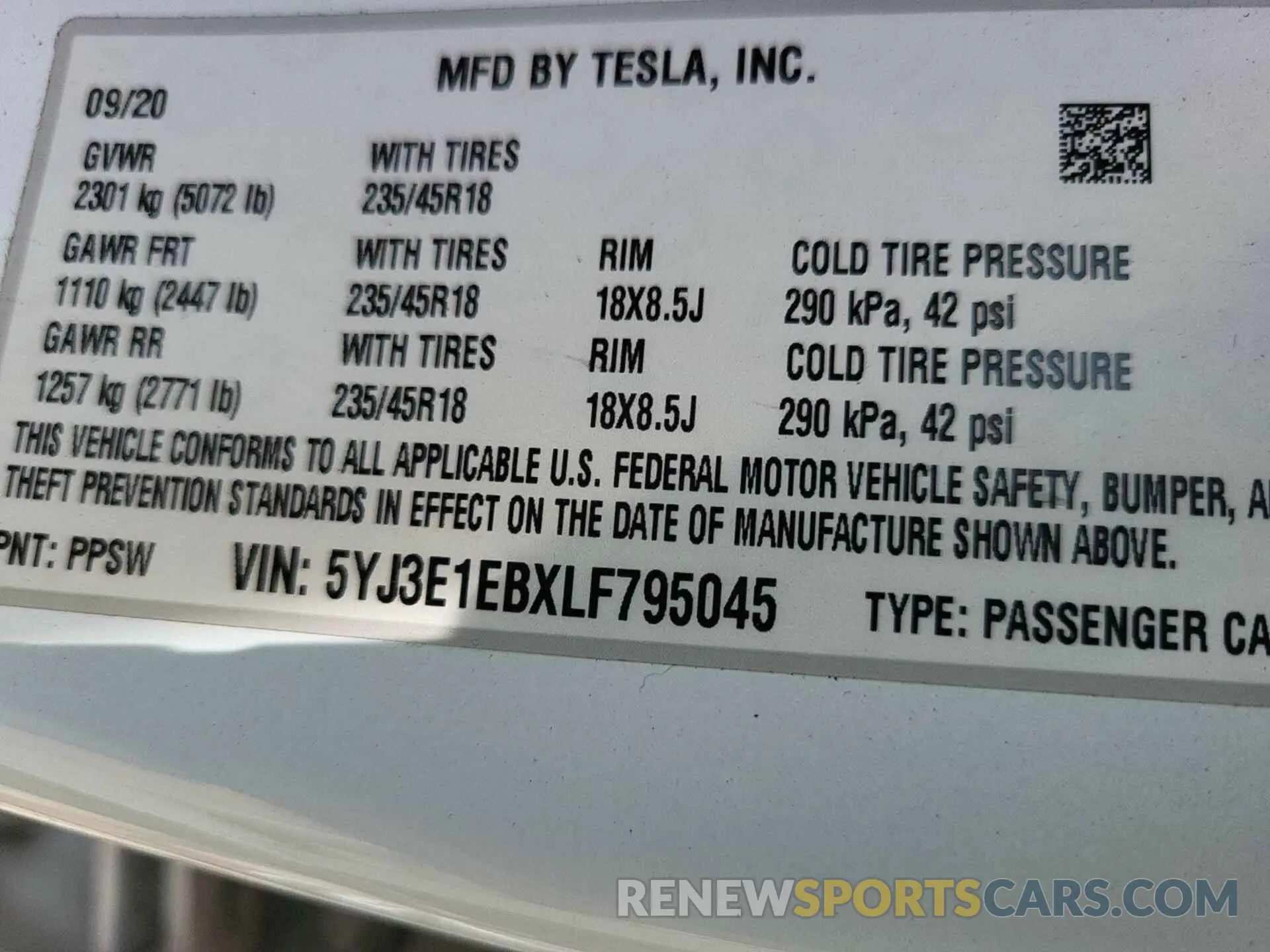 7 Photograph of a damaged car 5YJ3E1EBXLF795045 TESLA MODEL 3 2020
