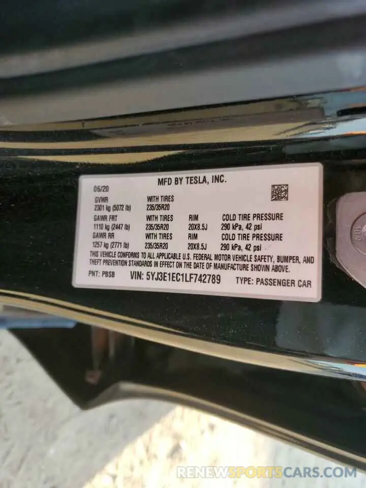13 Фотография поврежденного автомобиля 5YJ3E1EC1LF742789 TESLA MODEL 3 2020