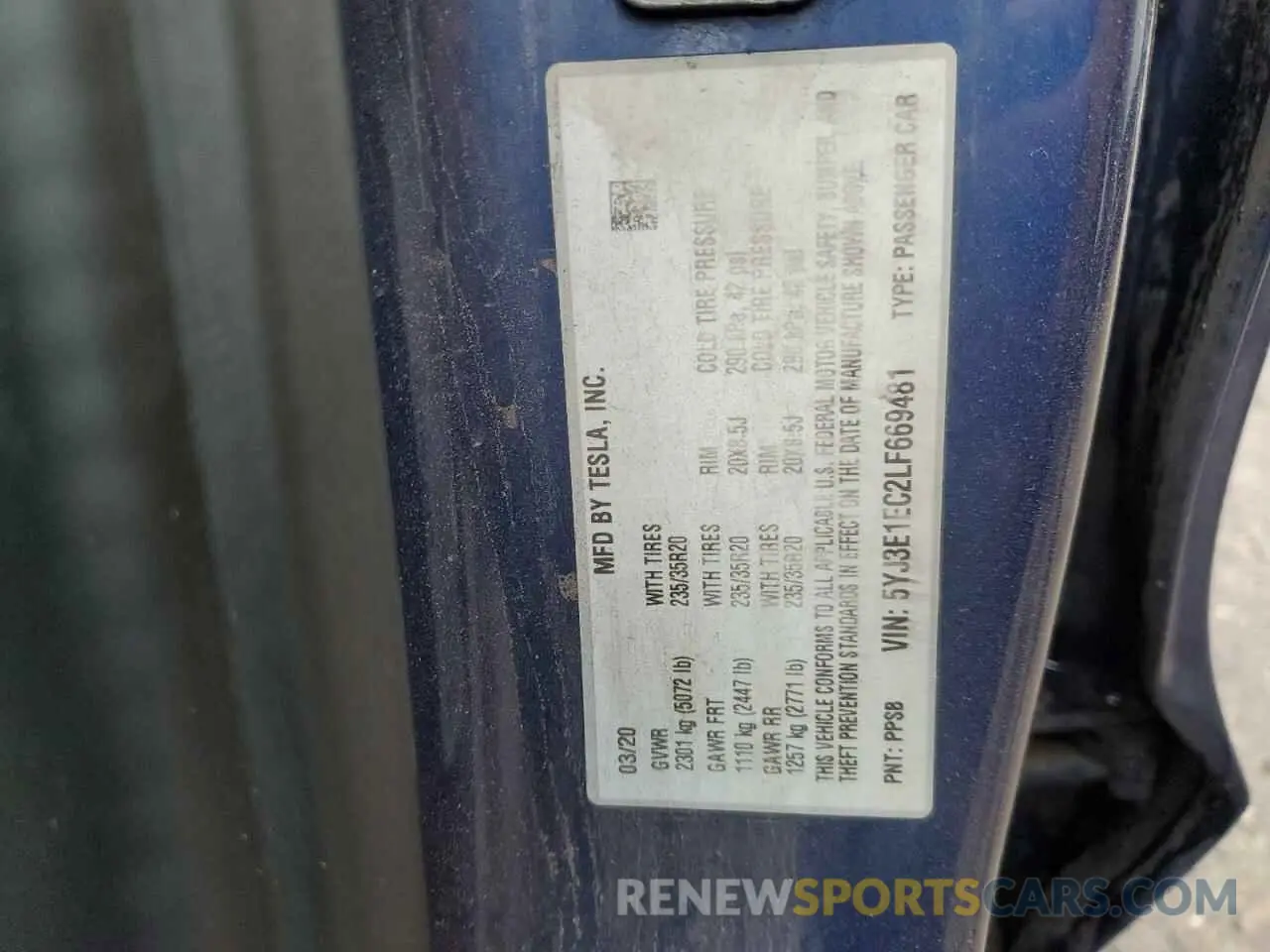 12 Фотография поврежденного автомобиля 5YJ3E1EC2LF669481 TESLA MODEL 3 2020