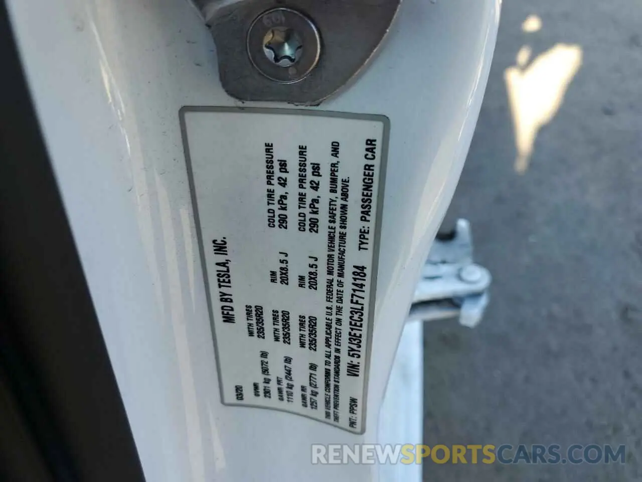 13 Photograph of a damaged car 5YJ3E1EC3LF714184 TESLA MODEL 3 2020