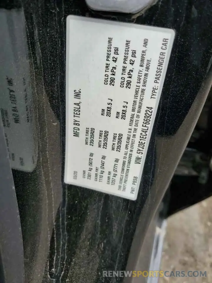 13 Photograph of a damaged car 5YJ3E1EC4LF669224 TESLA MODEL 3 2020