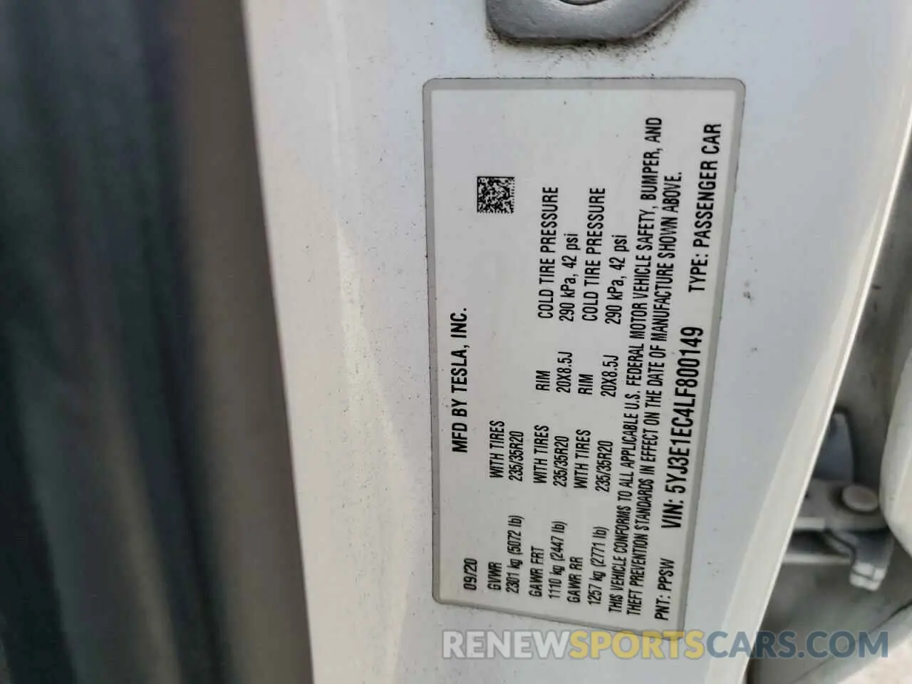 13 Фотография поврежденного автомобиля 5YJ3E1EC4LF800149 TESLA MODEL 3 2020