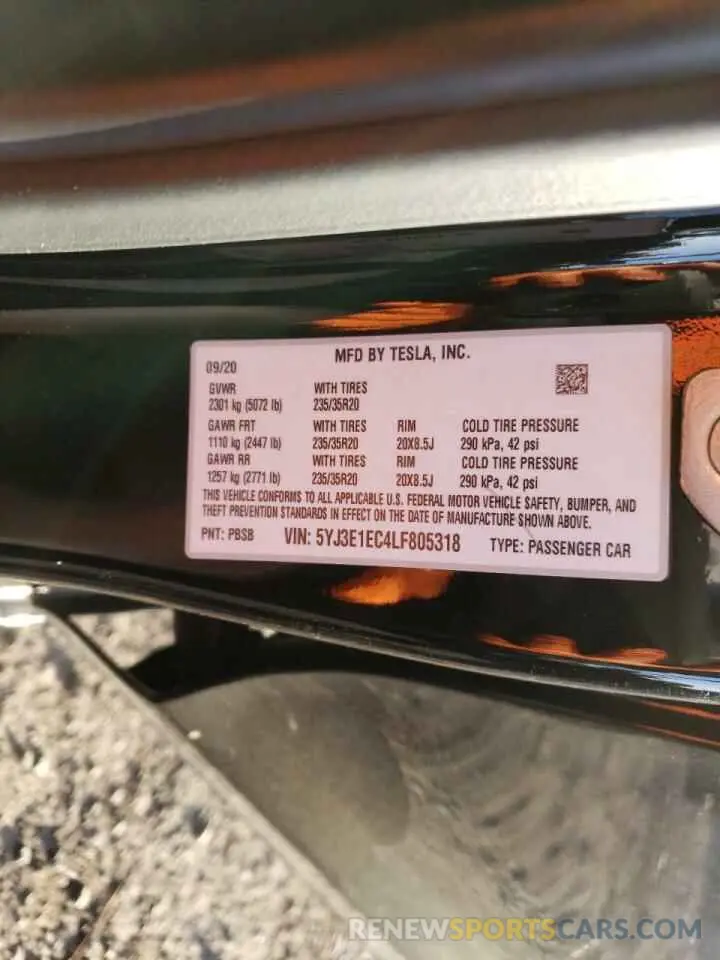 12 Фотография поврежденного автомобиля 5YJ3E1EC4LF805318 TESLA MODEL 3 2020
