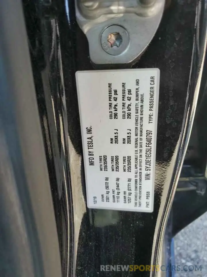 12 Фотография поврежденного автомобиля 5YJ3E1EC5LF640797 TESLA MODEL 3 2020