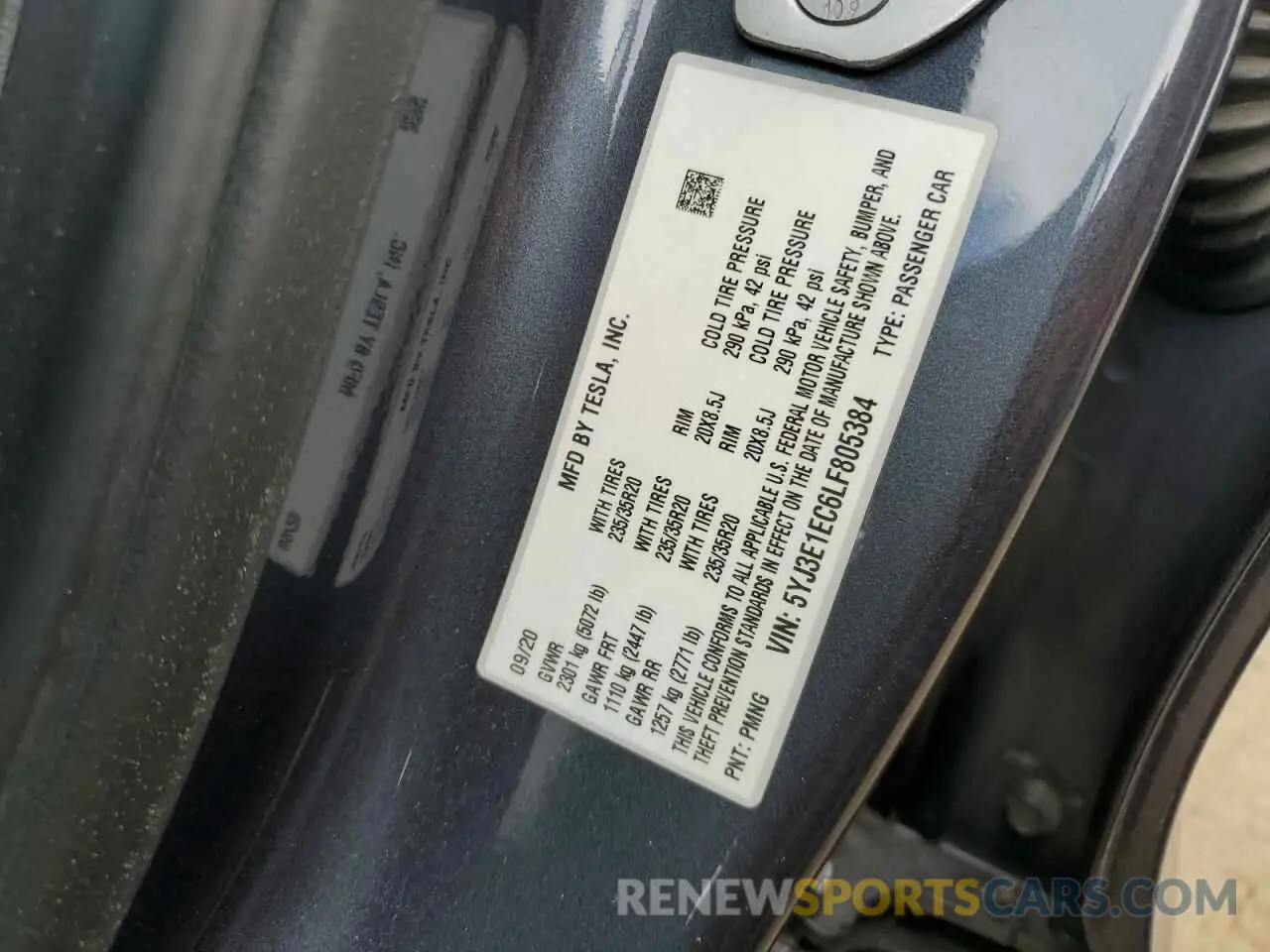 12 Фотография поврежденного автомобиля 5YJ3E1EC6LF805384 TESLA MODEL 3 2020