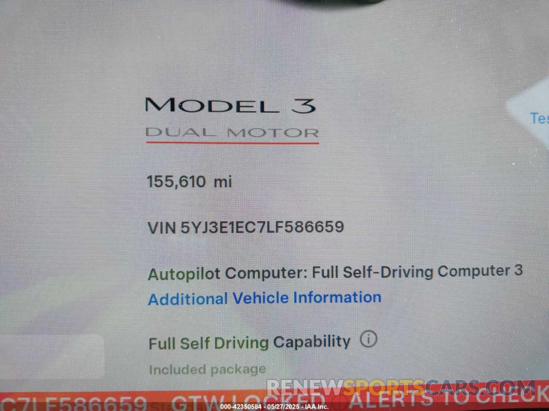 15 Фотография поврежденного автомобиля 5YJ3E1EC7LF586659 TESLA MODEL 3 2020
