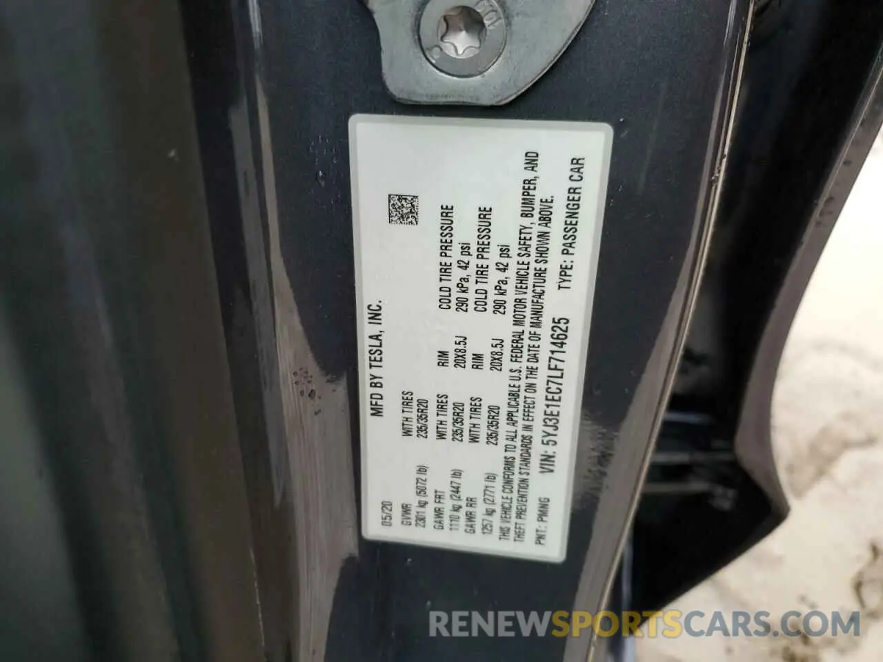 12 Фотография поврежденного автомобиля 5YJ3E1EC7LF714625 TESLA MODEL 3 2020