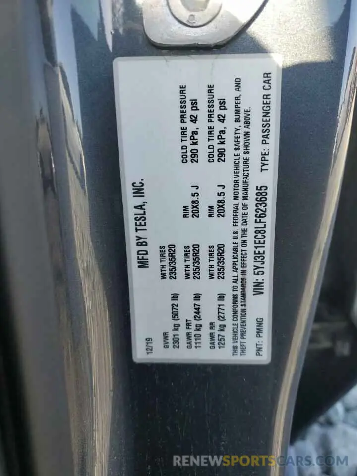 12 Photograph of a damaged car 5YJ3E1EC8LF623685 TESLA MODEL 3 2020