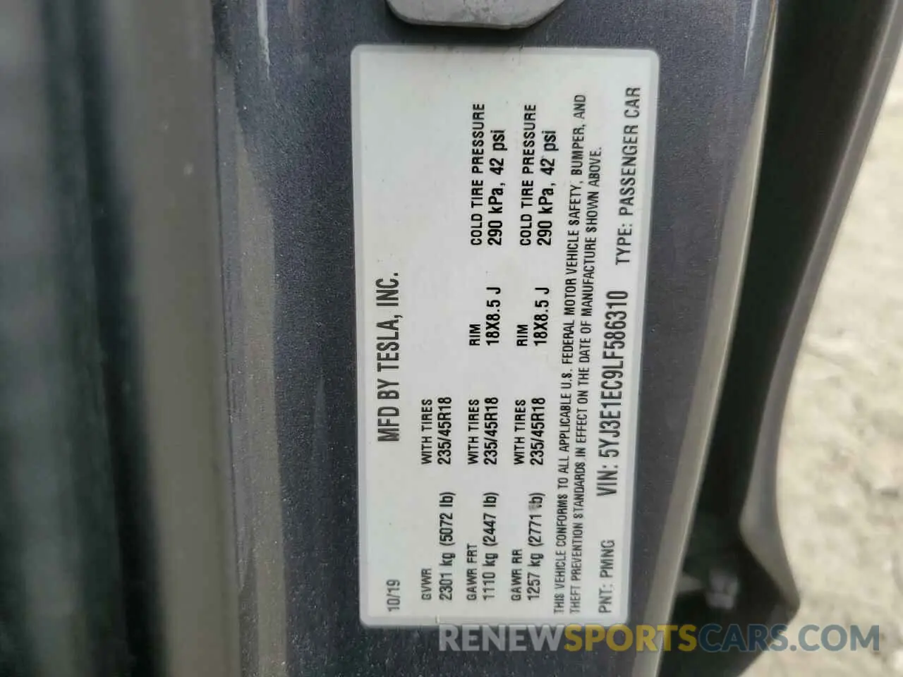12 Photograph of a damaged car 5YJ3E1EC9LF586310 TESLA MODEL 3 2020