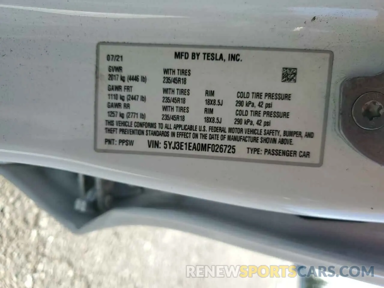 14 Photograph of a damaged car 5YJ3E1EA0MF026725 TESLA MODEL 3 2021