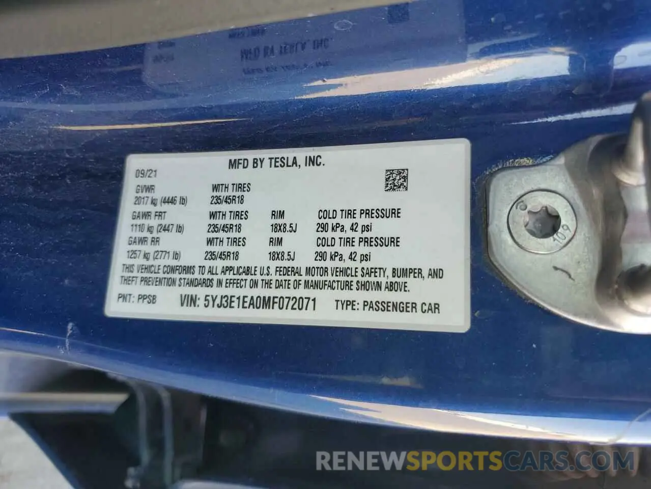12 Photograph of a damaged car 5YJ3E1EA0MF072071 TESLA MODEL 3 2021