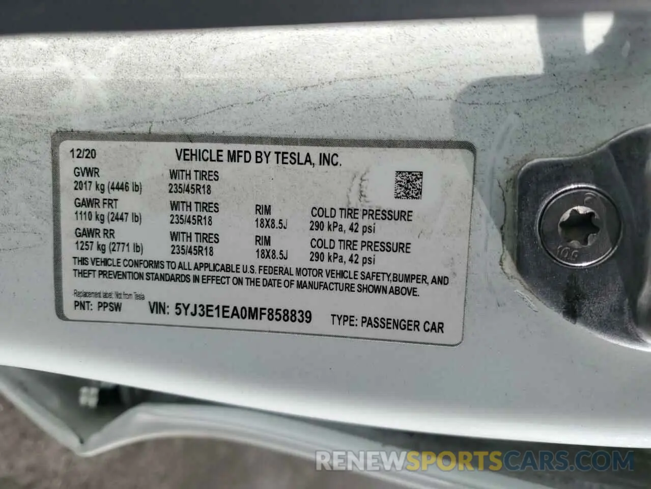 14 Фотография поврежденного автомобиля 5YJ3E1EA0MF858839 TESLA MODEL 3 2021