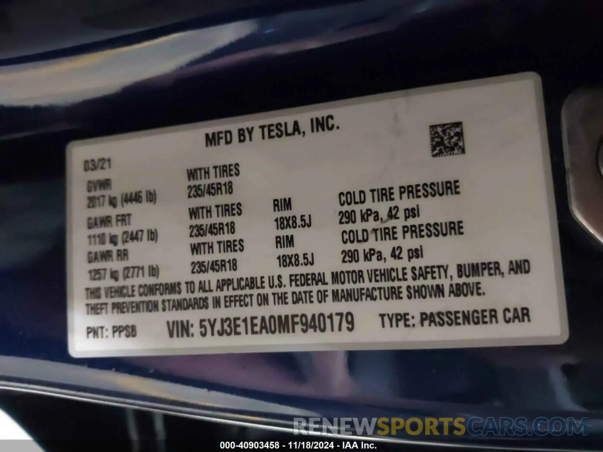 9 Photograph of a damaged car 5YJ3E1EA0MF940179 TESLA MODEL 3 2021