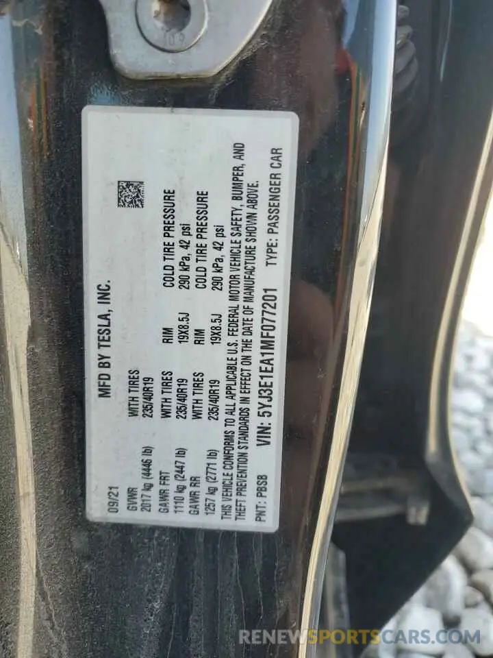 13 Photograph of a damaged car 5YJ3E1EA1MF077201 TESLA MODEL 3 2021