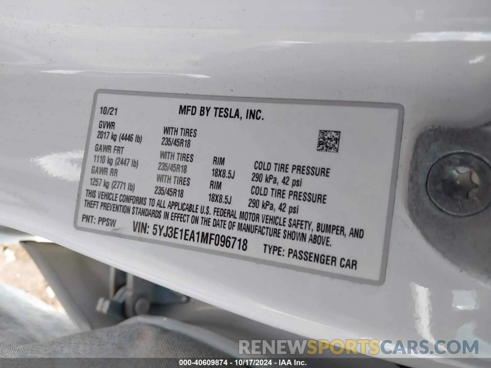 9 Фотография поврежденного автомобиля 5YJ3E1EA1MF096718 TESLA MODEL 3 2021