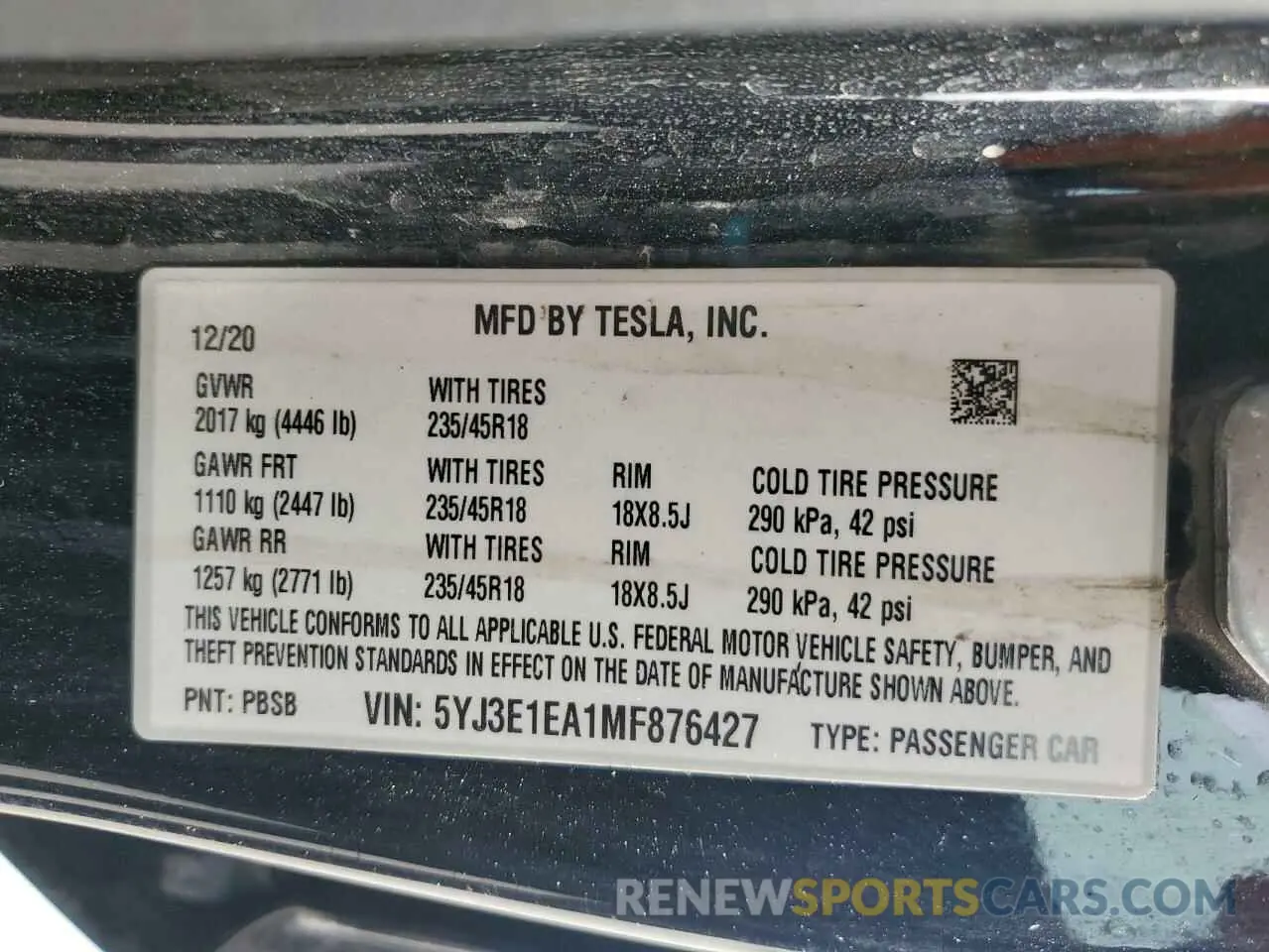 13 Фотография поврежденного автомобиля 5YJ3E1EA1MF876427 TESLA MODEL 3 2021