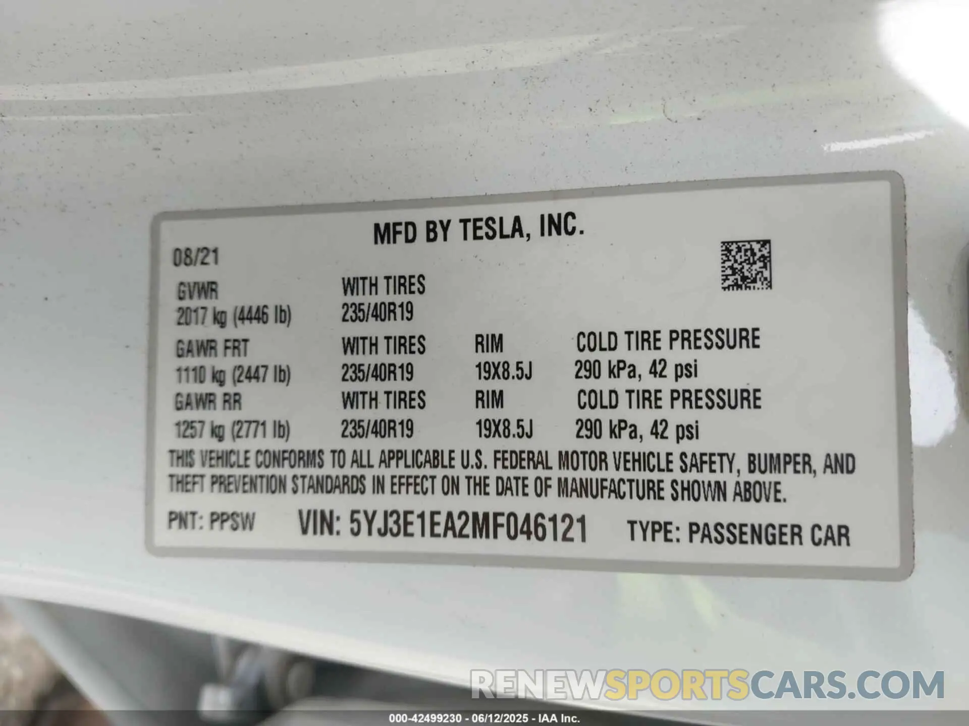 9 Photograph of a damaged car 5YJ3E1EA2MF046121 TESLA MODEL 3 2021