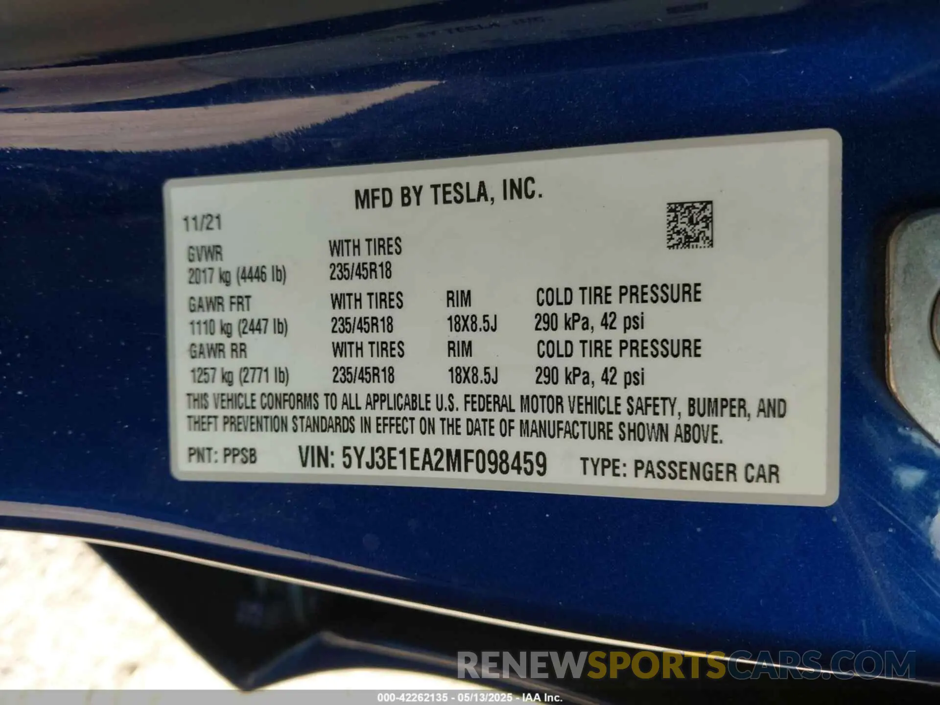9 Photograph of a damaged car 5YJ3E1EA2MF098459 TESLA MODEL 3 2021