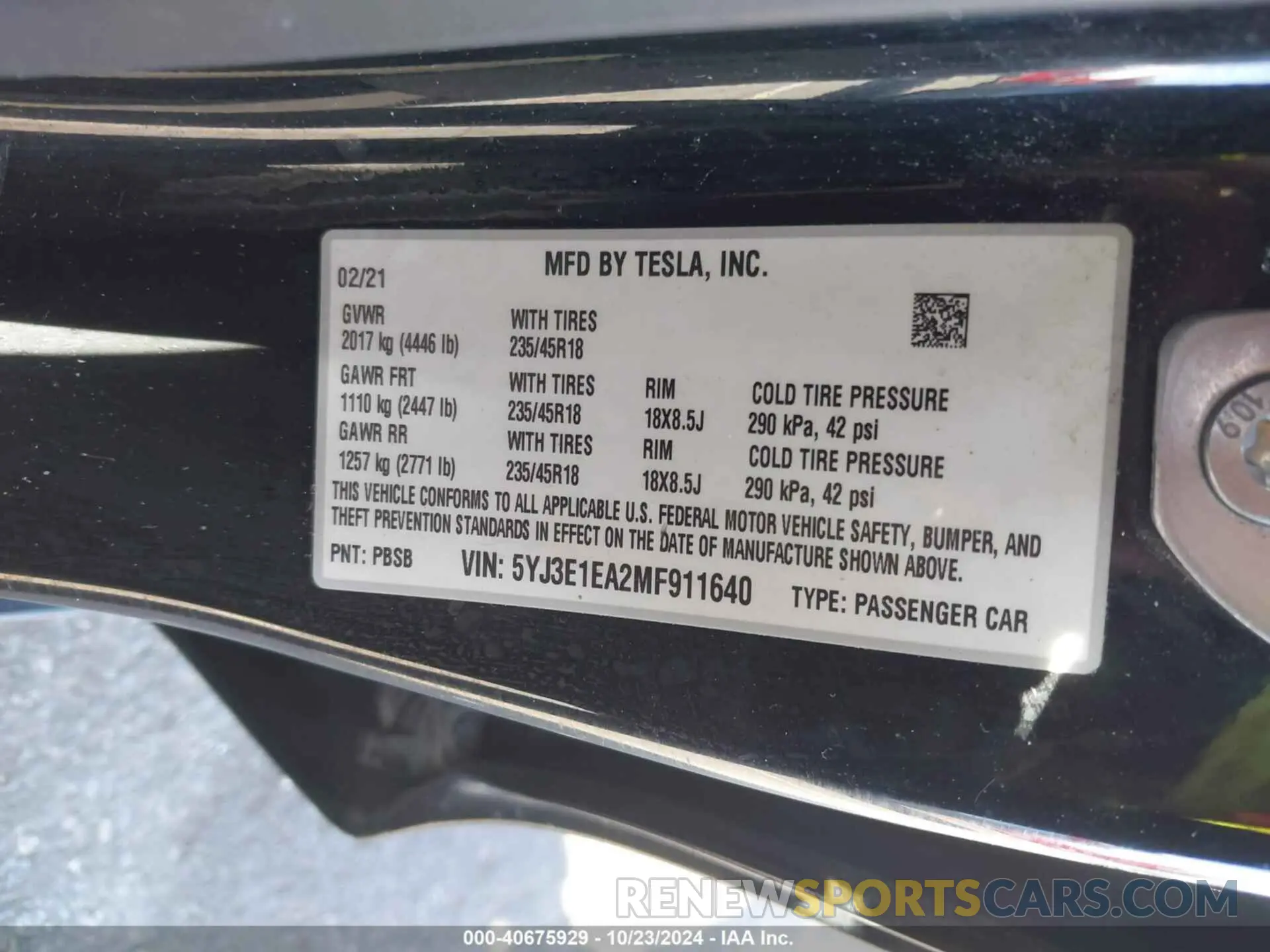 9 Photograph of a damaged car 5YJ3E1EA2MF911640 TESLA MODEL 3 2021