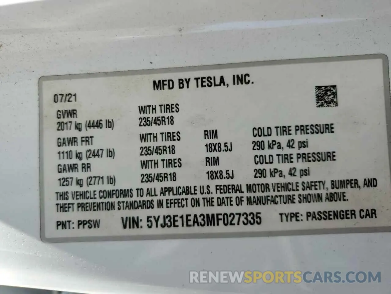 13 Photograph of a damaged car 5YJ3E1EA3MF027335 TESLA MODEL 3 2021