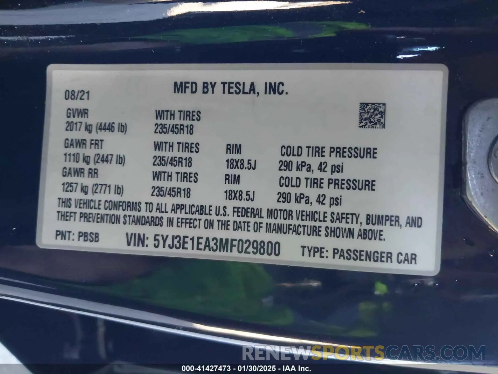 9 Фотография поврежденного автомобиля 5YJ3E1EA3MF029800 TESLA MODEL 3 2021