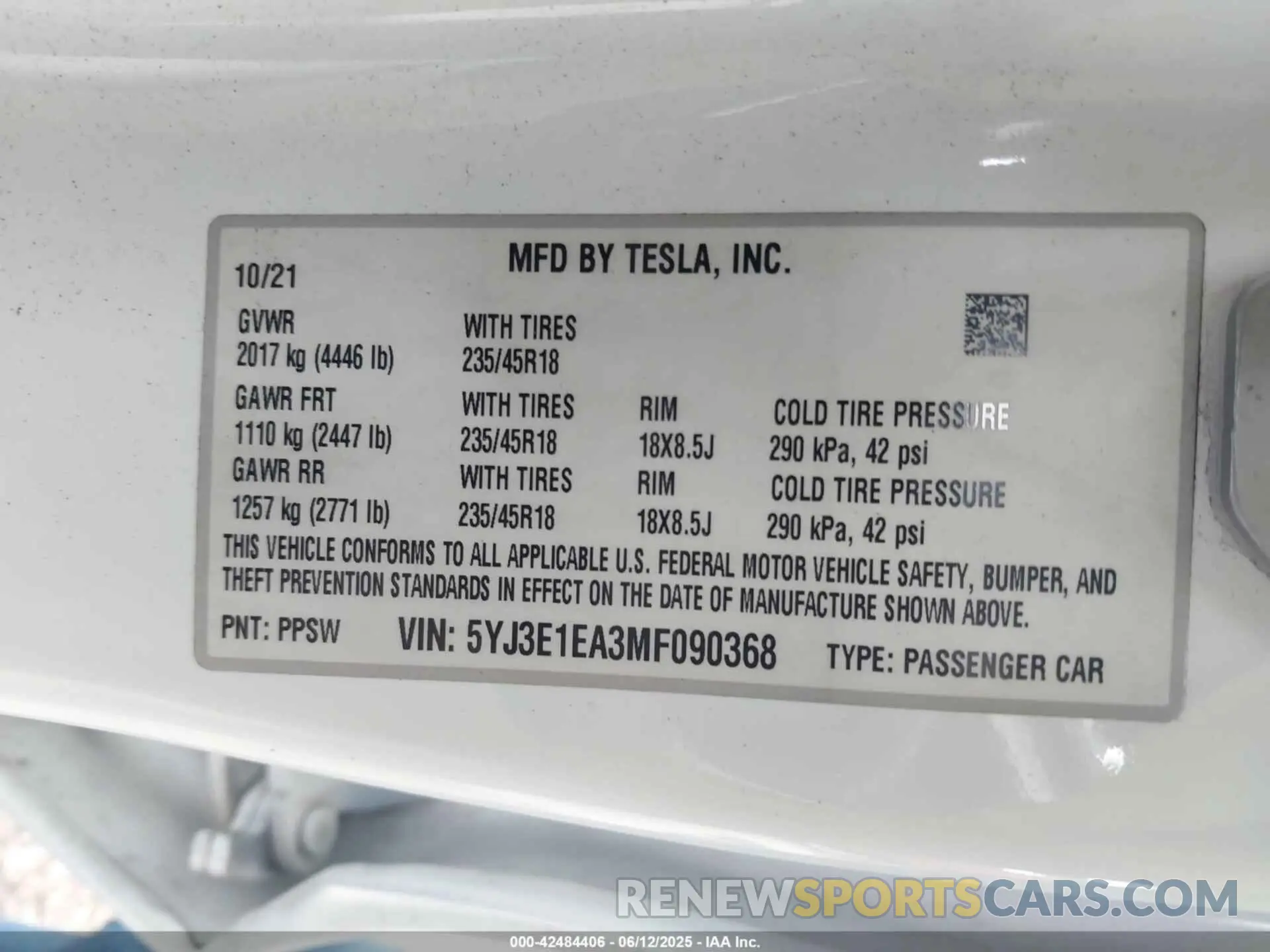 9 Фотография поврежденного автомобиля 5YJ3E1EA3MF090368 TESLA MODEL 3 2021