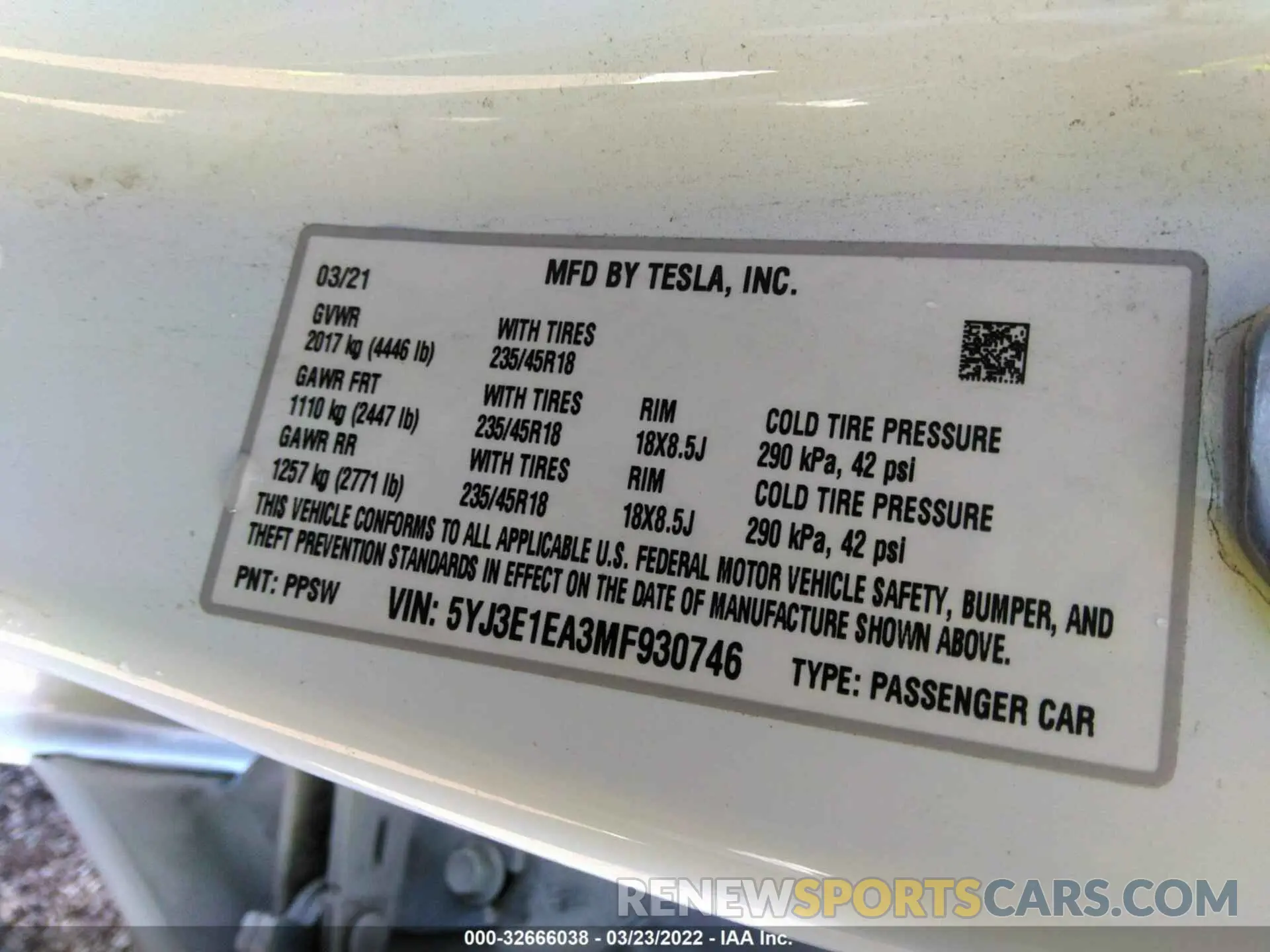 9 Photograph of a damaged car 5YJ3E1EA3MF930746 TESLA MODEL 3 2021