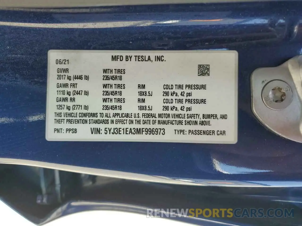 13 Фотография поврежденного автомобиля 5YJ3E1EA3MF996973 TESLA MODEL 3 2021