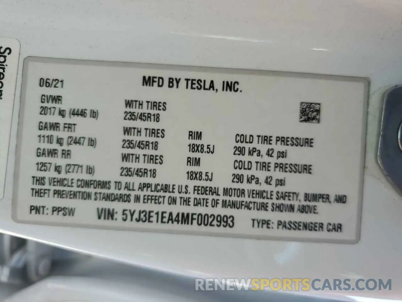 12 Photograph of a damaged car 5YJ3E1EA4MF002993 TESLA MODEL 3 2021